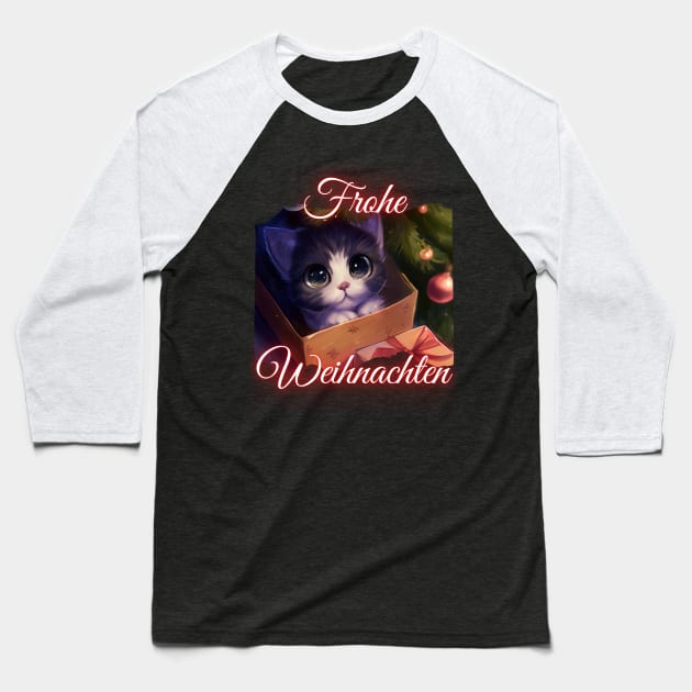 Merry Christmas - Cute Cat Under The Christmas Tree Baseball T-Shirt by PD-Store